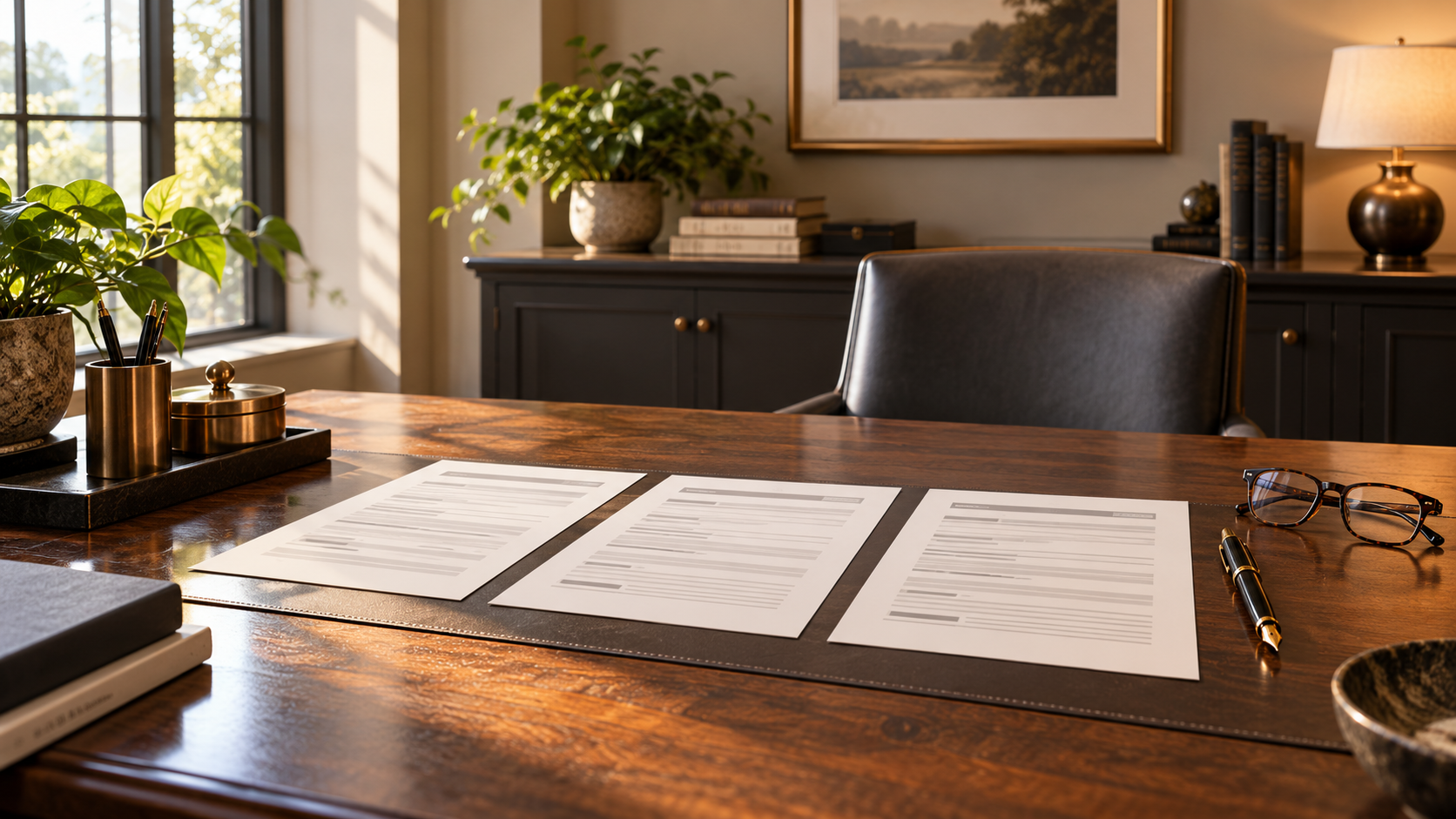 A funeral home office desk with three price lists laid out side by side for review